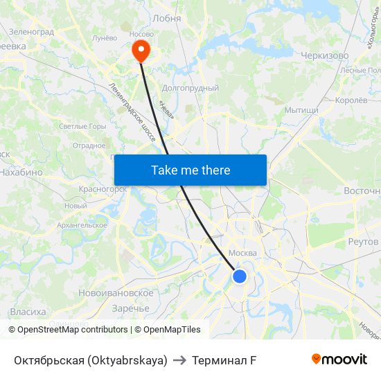 Октябрьская (Oktyabrskaya) to Терминал F map