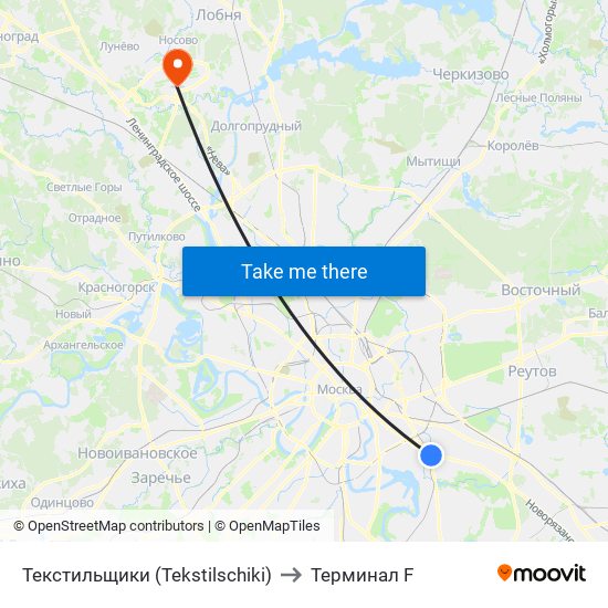 Текстильщики (Tekstilschiki) to Терминал F map