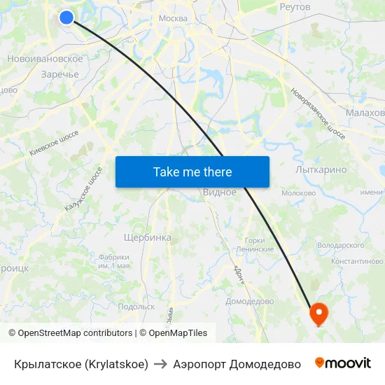 Крылатское (Krylatskoe) to Аэропорт Домодедово map