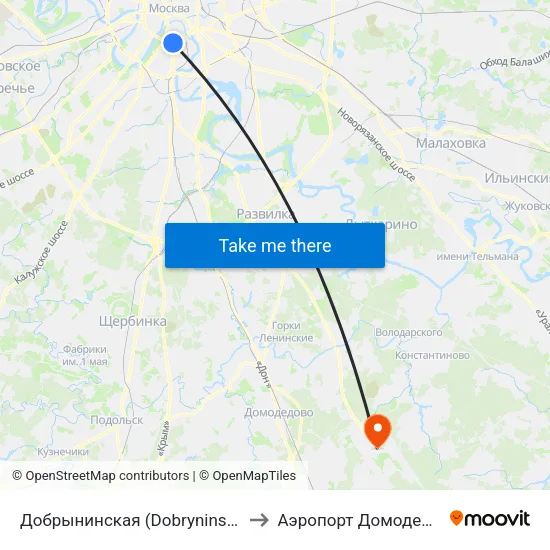 Добрынинская (Dobryninskaya) to Аэропорт Домодедово map
