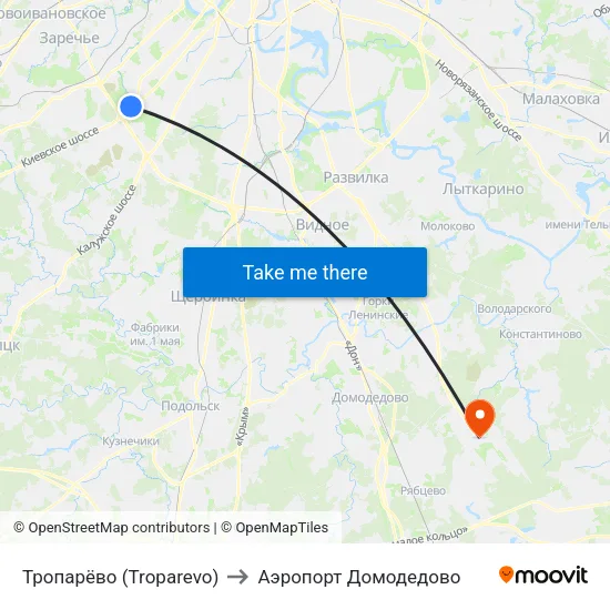 Тропарёво (Troparevo) to Аэропорт Домодедово map