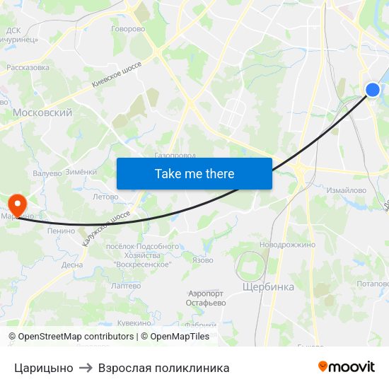 Царицыно to Взрослая поликлиника map