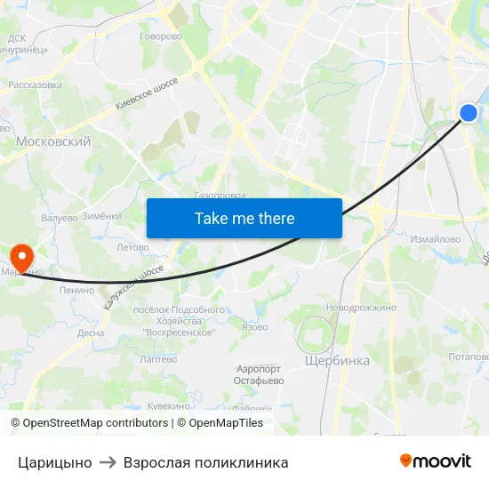 Царицыно to Взрослая поликлиника map