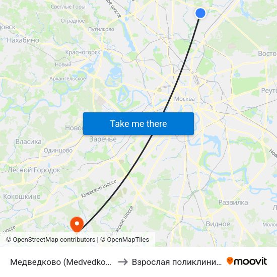 Медведково (Medvedkovo) to Взрослая поликлиника map