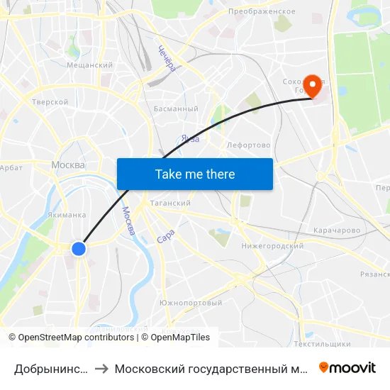 Добрынинская (Dobryninskaya) to Московский государственный медико-стоматологический университет (филиал) map