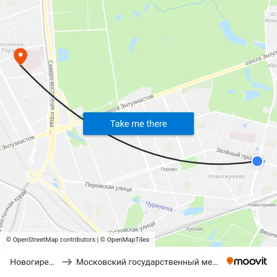 Новогиреево (Novogireevo) to Московский государственный медико-стоматологический университет (филиал) map