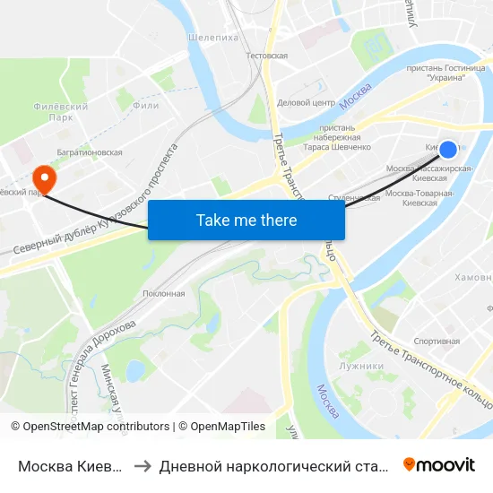 Москва Киевская (Kievsky Station) to Дневной наркологический стационар Наркологического диспансера № 8 map