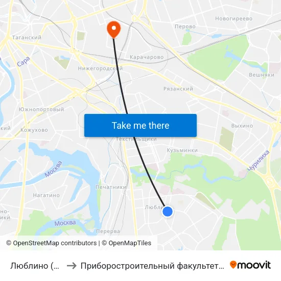 Люблино (Lyublino) to Приборостроительный факультет МГТУ им. Баумана map