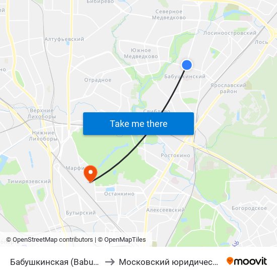 Бабушкинская (Babushkinskaya) to Московский юридический институт map