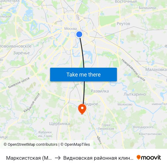 Марксистская (Marksistskaya) to Видновская районная клиническая больница map