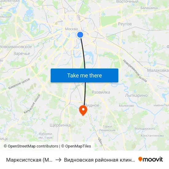 Марксистская (Marksistskaya) to Видновская районная клиническая больница map