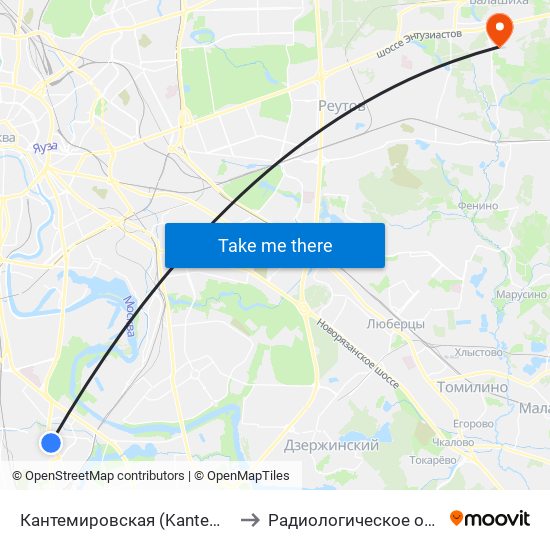 Кантемировская (Kantemirovskaya) to Радиологическое отделение map