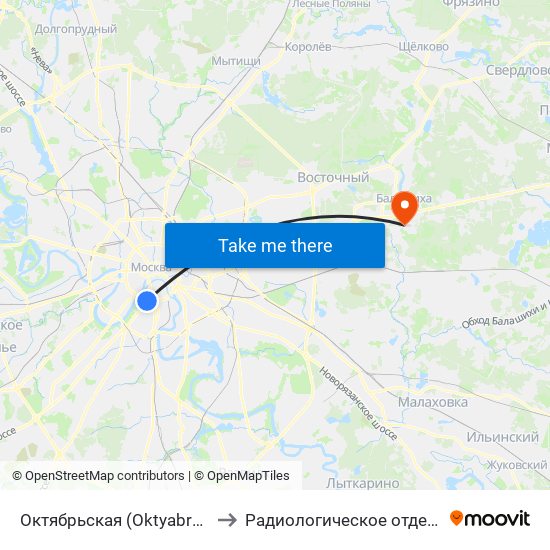 Октябрьская (Oktyabrskaya) to Радиологическое отделение map