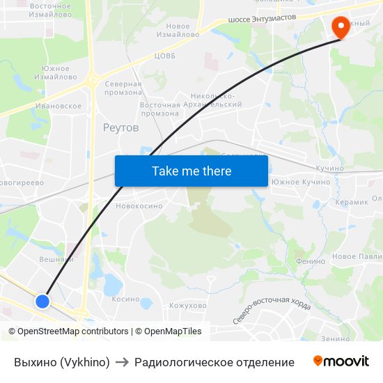 Выхино (Vykhino) to Радиологическое отделение map