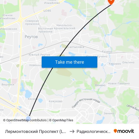 Лермонтовский Проспект (Lermontovsky Prospekt) to Радиологическое отделение map