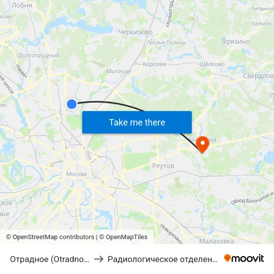 Отрадное (Otradnoe) to Радиологическое отделение map