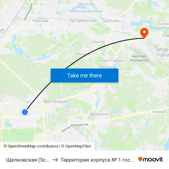 Щелковская (Schelkovskaya) to Территория корпуса № 1 госпиталя им. Бурденко map