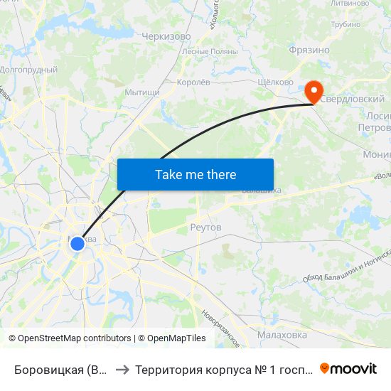 Боровицкая (Borovitskaya) to Территория корпуса № 1 госпиталя им. Бурденко map