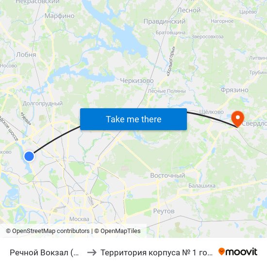 Речной Вокзал (Rechnoy Vokzal) to Территория корпуса № 1 госпиталя им. Бурденко map