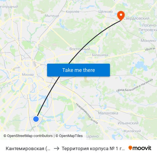 Кантемировская (Kantemirovskaya) to Территория корпуса № 1 госпиталя им. Бурденко map