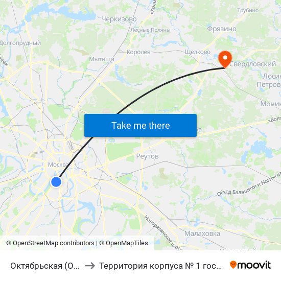 Октябрьская (Oktyabrskaya) to Территория корпуса № 1 госпиталя им. Бурденко map