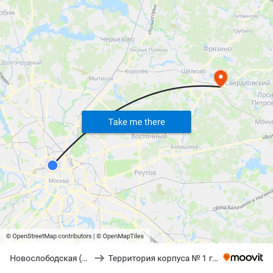 Новослободская (Novoslobodskaya) to Территория корпуса № 1 госпиталя им. Бурденко map