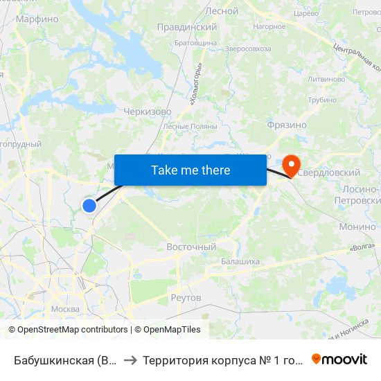 Бабушкинская (Babushkinskaya) to Территория корпуса № 1 госпиталя им. Бурденко map