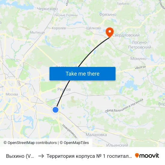 Выхино (Vykhino) to Территория корпуса № 1 госпиталя им. Бурденко map
