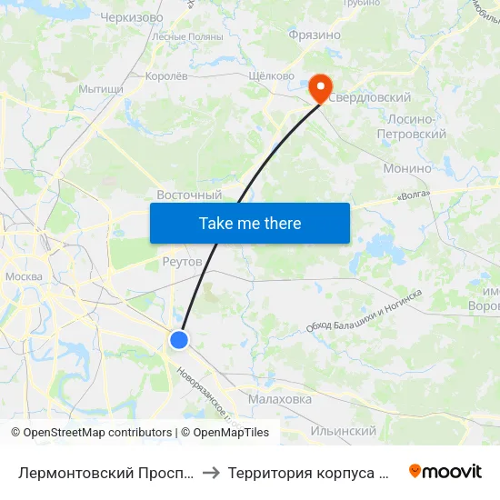 Лермонтовский Проспект (Lermontovsky Prospekt) to Территория корпуса № 1 госпиталя им. Бурденко map