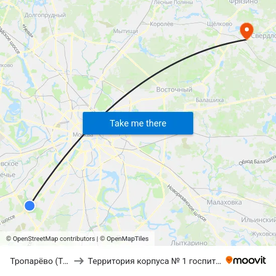 Тропарёво (Troparevo) to Территория корпуса № 1 госпиталя им. Бурденко map