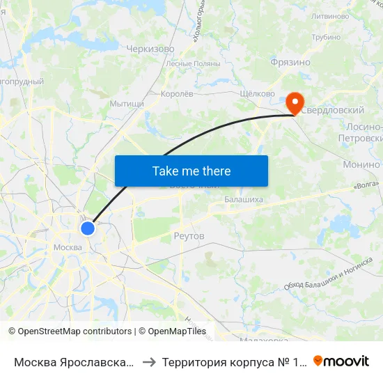 Москва Ярославская (Yaroslavsky Station) to Территория корпуса № 1 госпиталя им. Бурденко map