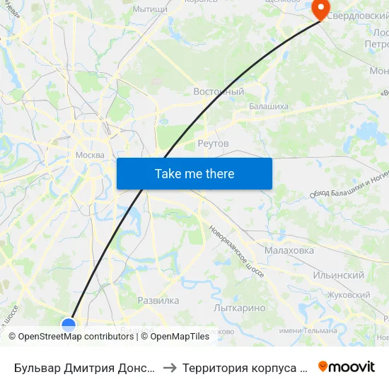 Бульвар Дмитрия Донского (Bulvar Dmitriya Donskogo) to Территория корпуса № 1 госпиталя им. Бурденко map