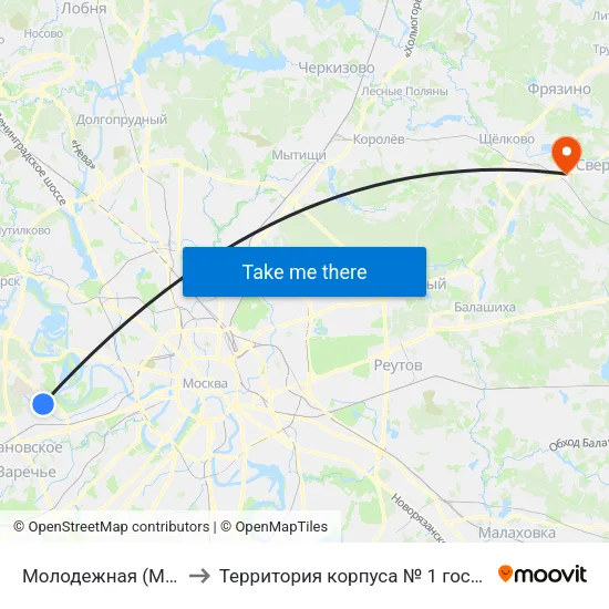 Молодежная (Molodezhnaya) to Территория корпуса № 1 госпиталя им. Бурденко map