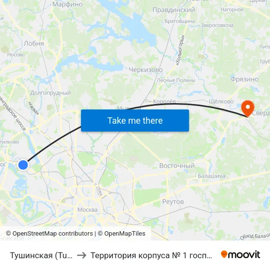 Тушинская (Tushinskaya) to Территория корпуса № 1 госпиталя им. Бурденко map