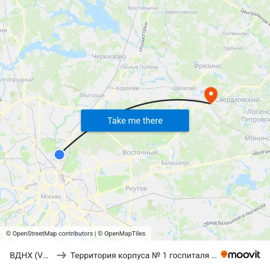 ВДНХ (VDNKh) to Территория корпуса № 1 госпиталя им. Бурденко map