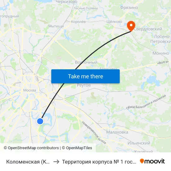 Коломенская (Kolomenskaya) to Территория корпуса № 1 госпиталя им. Бурденко map