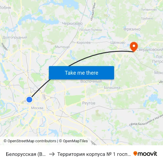 Белорусская (Belorusskaya) to Территория корпуса № 1 госпиталя им. Бурденко map