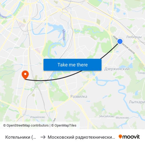 Котельники (Kotelniki) to Московский радиотехнический институт РАН map