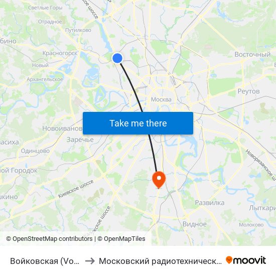 Войковская (Voykovskaya) to Московский радиотехнический институт РАН map