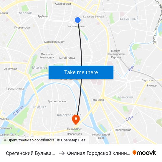 Сретенский Бульвар (Sretinsky Bulvar) to Филиал Городской клинической больницы №4 map