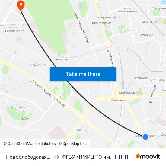 Новослободская (Novoslobodskaya) to ФГБУ «НМИЦ ТО им. Н. Н. Приорова» Минздрава России map