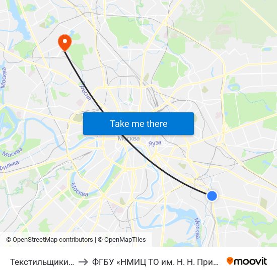 Текстильщики (Tekstilschiki) to ФГБУ «НМИЦ ТО им. Н. Н. Приорова» Минздрава России map