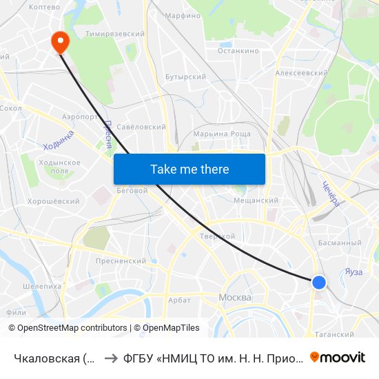 Чкаловская (Chkalovskaya) to ФГБУ «НМИЦ ТО им. Н. Н. Приорова» Минздрава России map