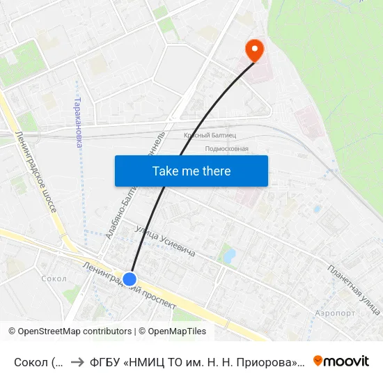 Сокол (Sokol) to ФГБУ «НМИЦ ТО им. Н. Н. Приорова» Минздрава России map