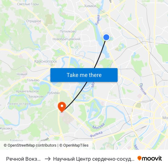 Речной Вокзал (Rechnoy Vokzal) to Научный Центр сердечно-сосудистой хирургии им. А. Н. Бакулева РАМН map