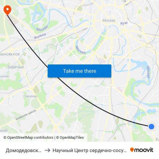 Домодедовская (Domodedovskaya) to Научный Центр сердечно-сосудистой хирургии им. А. Н. Бакулева РАМН map