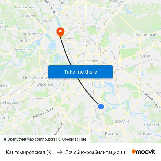 Кантемировская (Kantemirovskaya) to Лечебно-реабилитационный центр Росздрава map