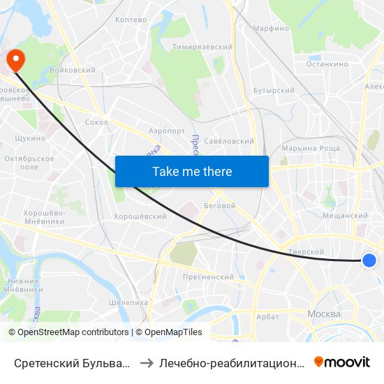 Сретенский Бульвар (Sretinsky Bulvar) to Лечебно-реабилитационный центр Росздрава map