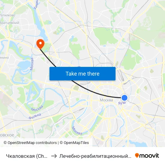 Чкаловская (Chkalovskaya) to Лечебно-реабилитационный центр Росздрава map