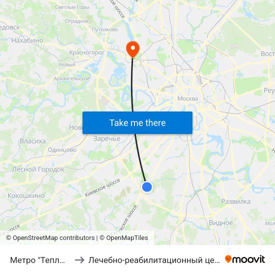 Метро "Теплый Стан" to Лечебно-реабилитационный центр Росздрава map